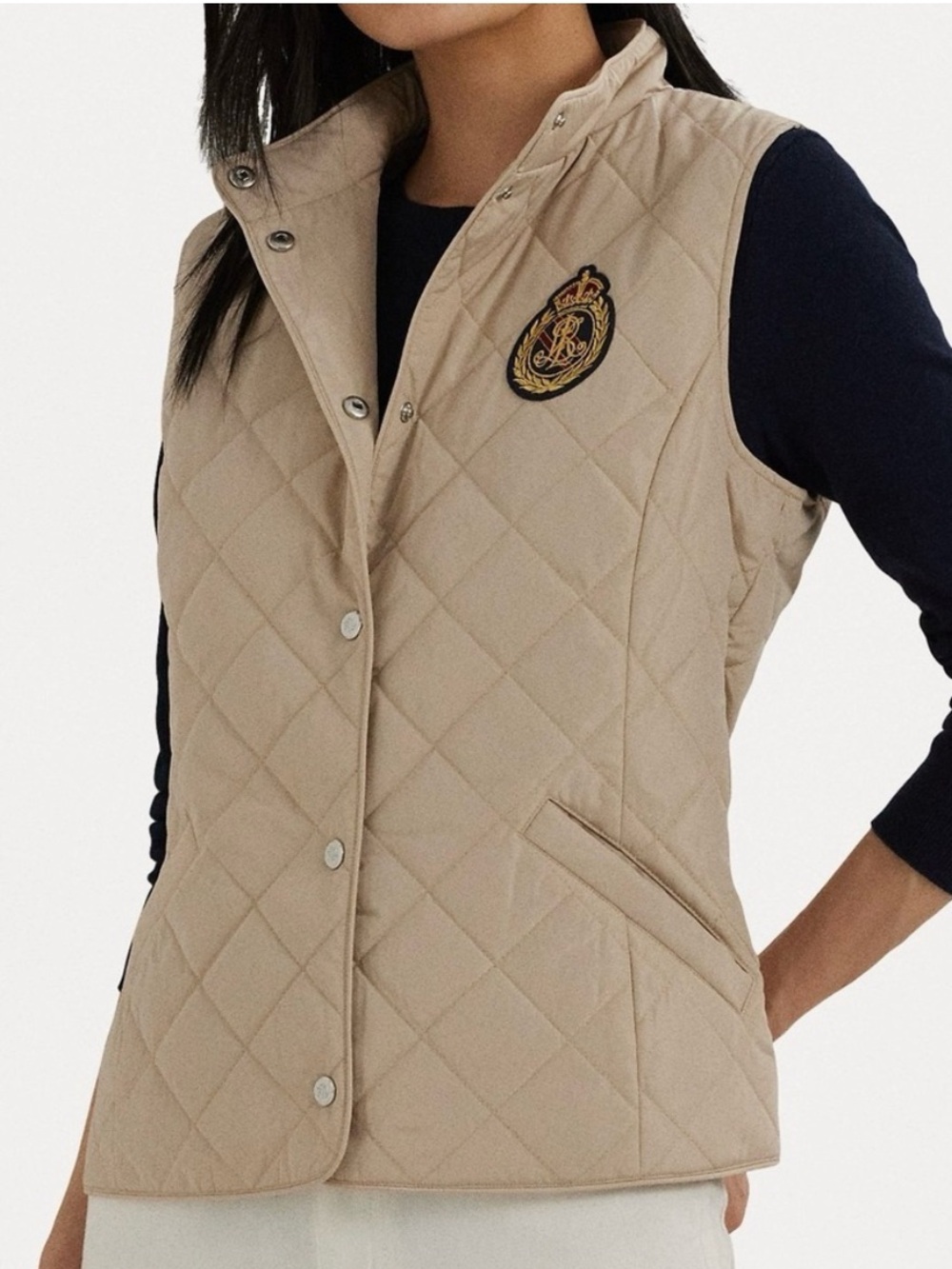 Ralph Lauren Quilted Camel/Tan Vest with Crest Emblem SP